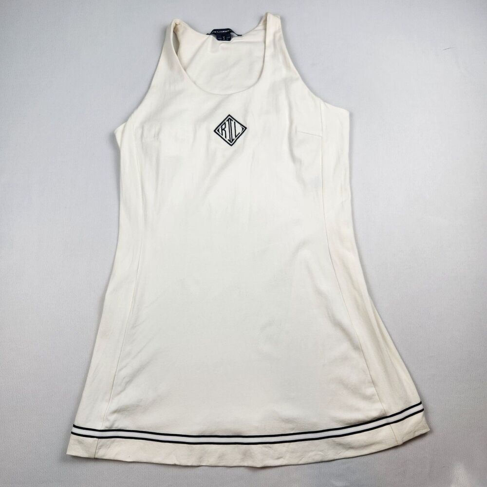 Ralph Lauren Sport Tennis Dress Cream Womens M Monogram Logo Scoop Neck Y2K